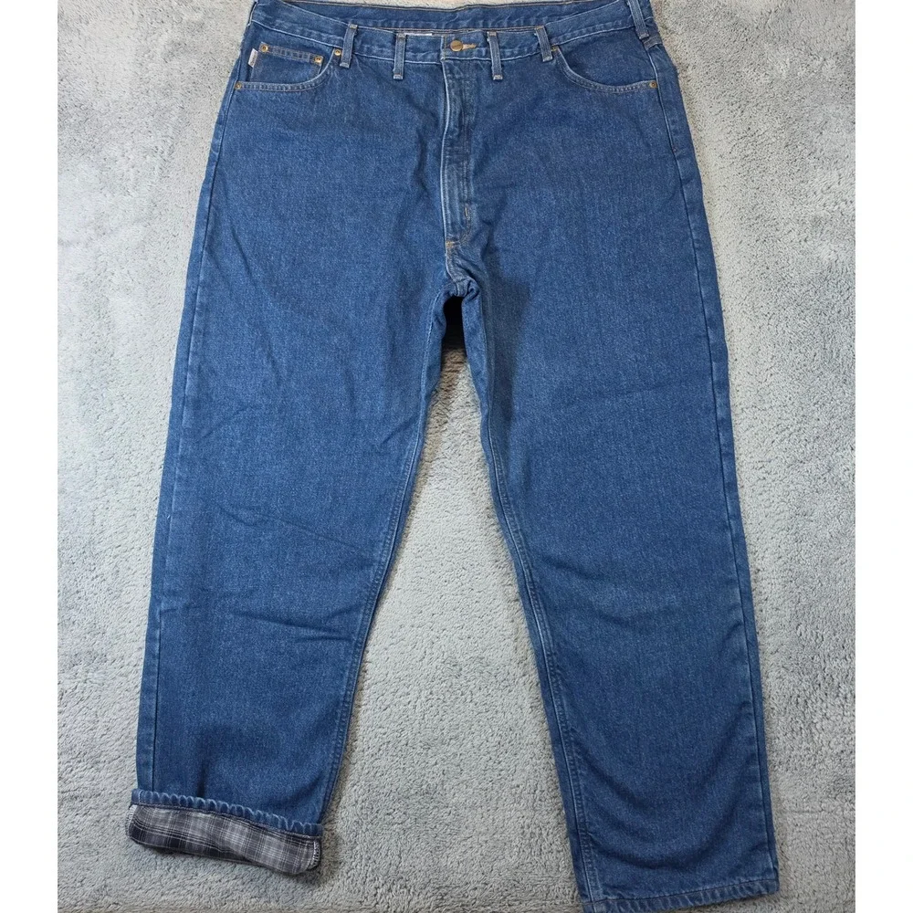 NWT Carhartt Flannel Lined Relaxed Fit Jeans Mens 44x32 Dark Blue Straight B172